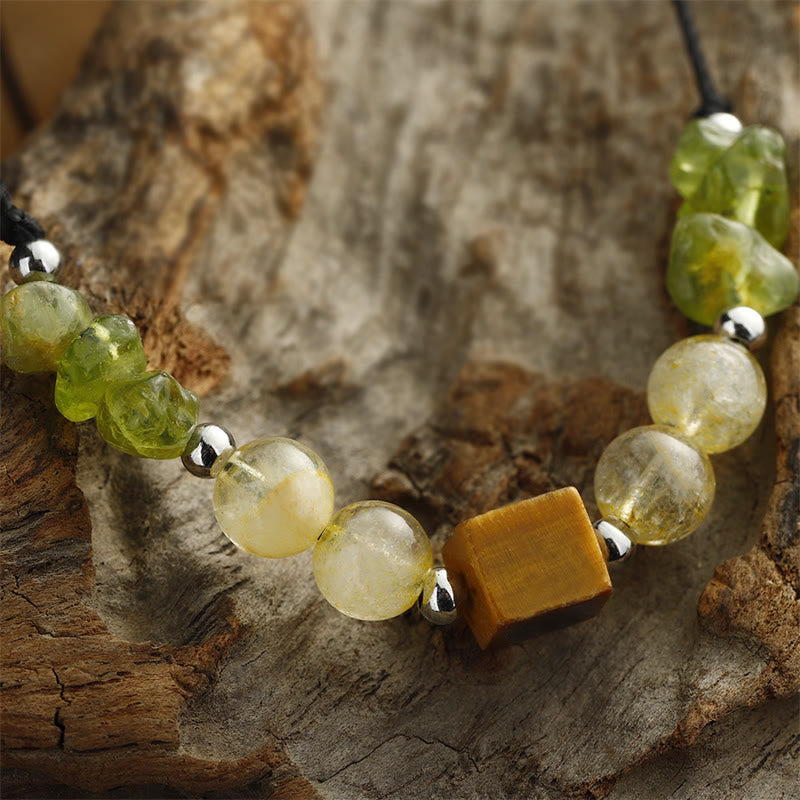 Buddha Stones Znajdź Swoją Radość Peridot Cytryn Tygrysie Oko Bransoletka z Liny Pokoju