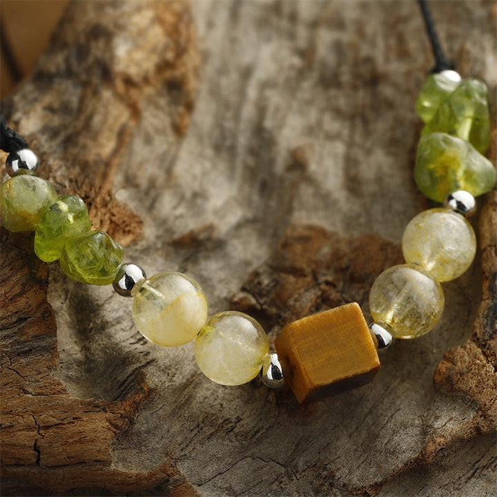 Buddha Stones Znajdź Swoją Radość Peridot Cytryn Tygrysie Oko Bransoletka z Liny Pokoju
