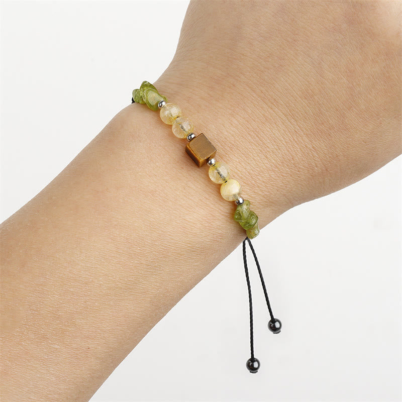 Buddha Stones Znajdź Swoją Radość Peridot Cytryn Tygrysie Oko Bransoletka z Liny Pokoju