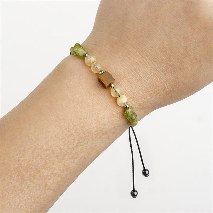 Buddha Stones Znajdź Swoją Radość Peridot Cytryn Tygrysie Oko Bransoletka z Liny Pokoju