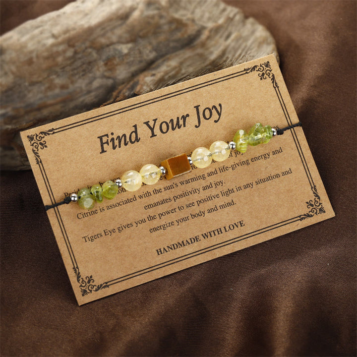 Buddha Stones Znajdź Swoją Radość Peridot Cytryn Tygrysie Oko Bransoletka z Liny Pokoju