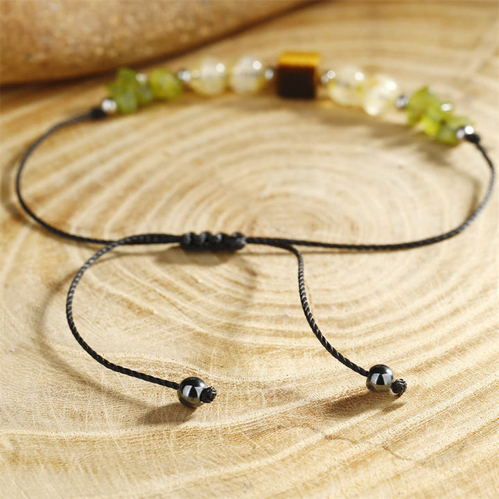 Buddha Stones Znajdź Swoją Radość Peridot Cytryn Tygrysie Oko Bransoletka z Liny Pokoju