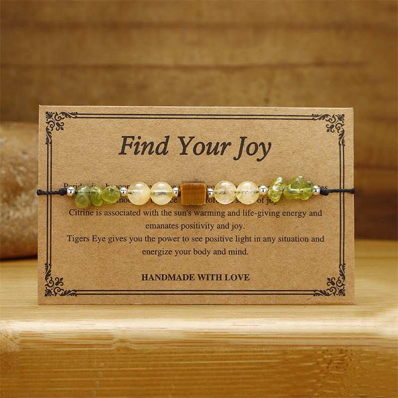 Buddha Stones Znajdź Swoją Radość Peridot Cytryn Tygrysie Oko Bransoletka z Liny Pokoju
