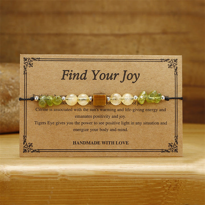 Buddha Stones Znajdź Swoją Radość Peridot Cytryn Tygrysie Oko Bransoletka z Liny Pokoju