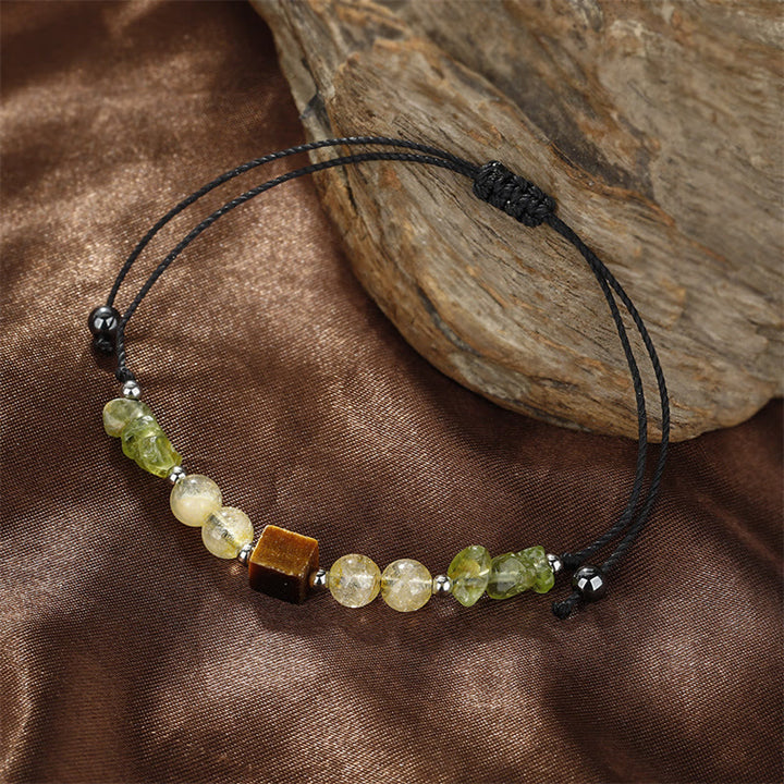 Buddha Stones Znajdź Swoją Radość Peridot Cytryn Tygrysie Oko Bransoletka z Liny Pokoju