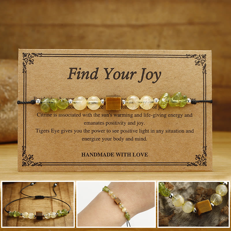 Buddha Stones Znajdź Swoją Radość Peridot Cytryn Tygrysie Oko Bransoletka z Liny Pokoju