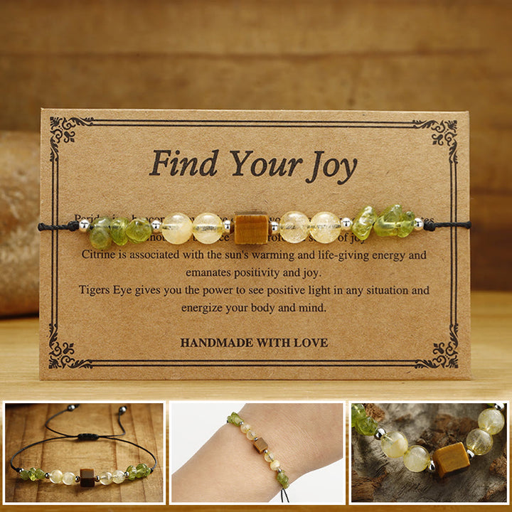 Buddha Stones Znajdź Swoją Radość Peridot Cytryn Tygrysie Oko Bransoletka z Liny Pokoju