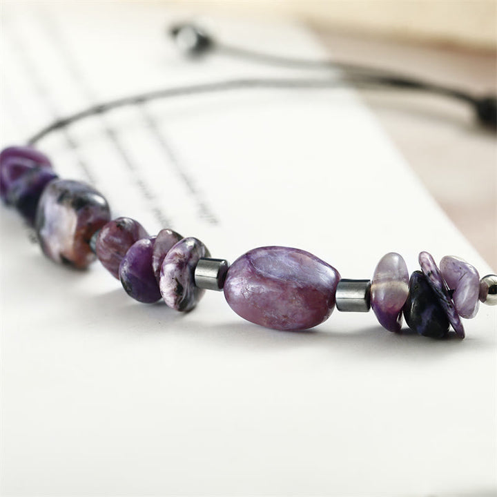Buddha Stones Żyją w Chwili Charoite Hematyt Potężna Bransoletka