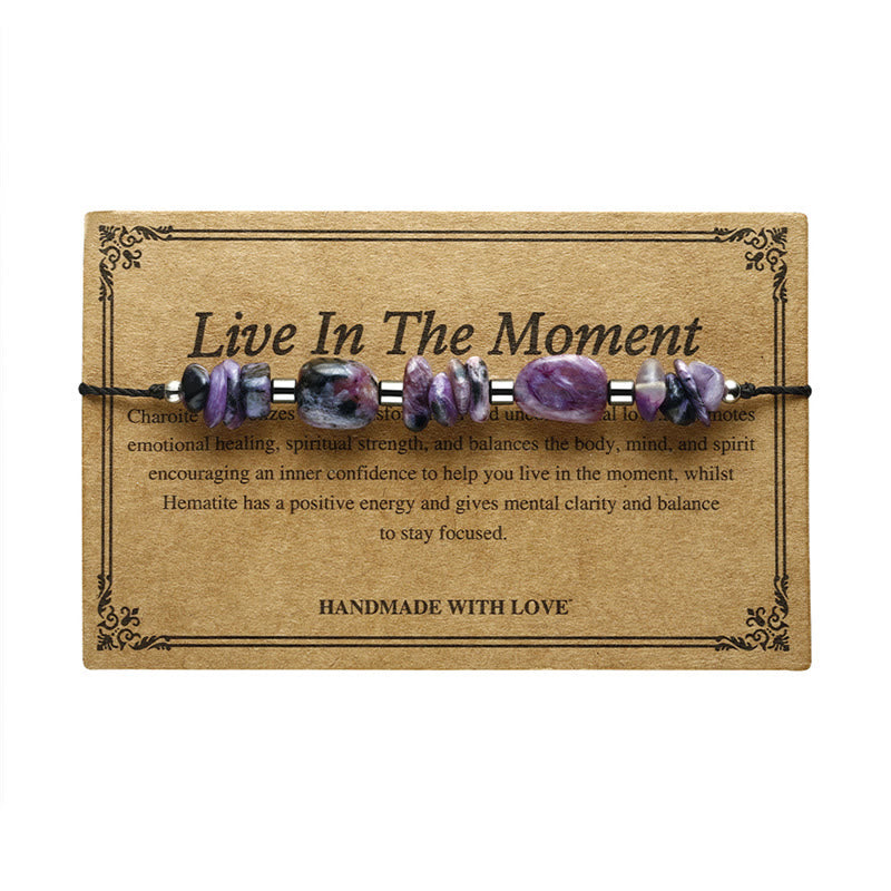 Buddha Stones Żyją w Chwili Charoite Hematyt Potężna Bransoletka