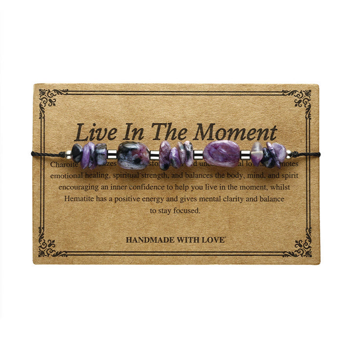 Buddha Stones Żyją w Chwili Charoite Hematyt Potężna Bransoletka
