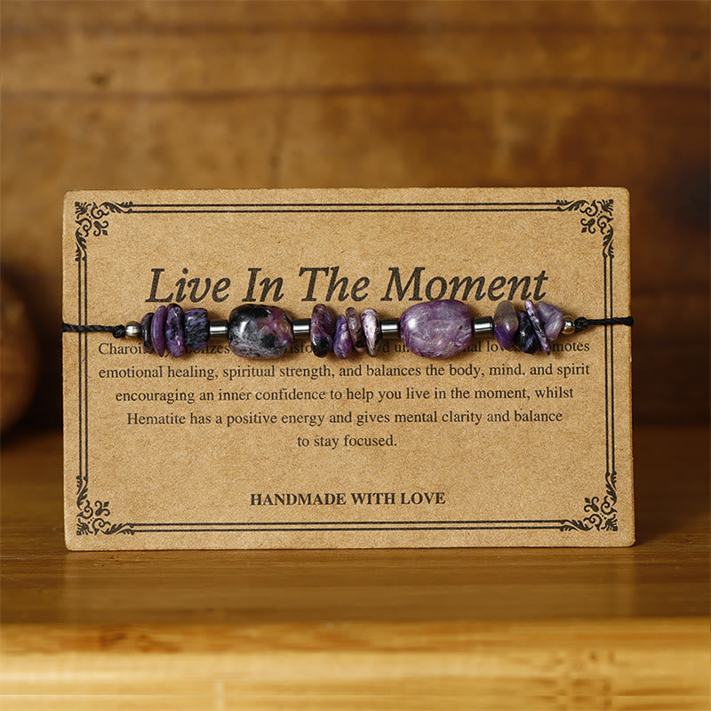 Buddha Stones Żyją w Chwili Charoite Hematyt Potężna Bransoletka