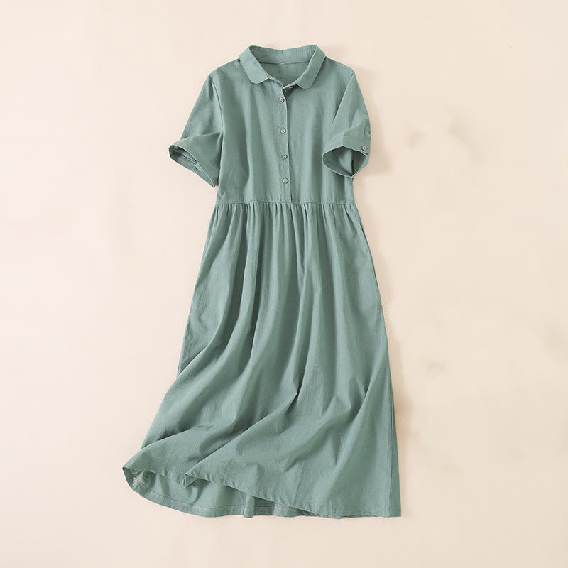 Sukienka midi z krótkim rękawem z bawełny i lnu z kieszeniami i letnimi guzikami Buddha Stones - LightSeaGreen - US12, UK/AU16, EU44 (3XL) - image 23