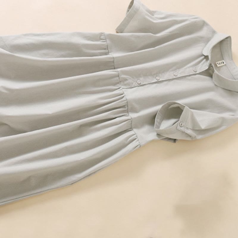 Sukienka midi z krótkim rękawem z bawełny i lnu z kieszeniami i letnimi guzikami Buddha Stones - image 7