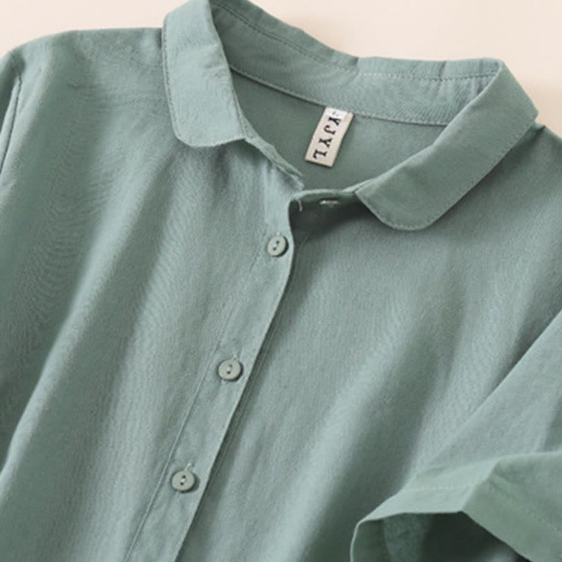 Sukienka midi z krótkim rękawem z bawełny i lnu z kieszeniami i letnimi guzikami Buddha Stones - image 24