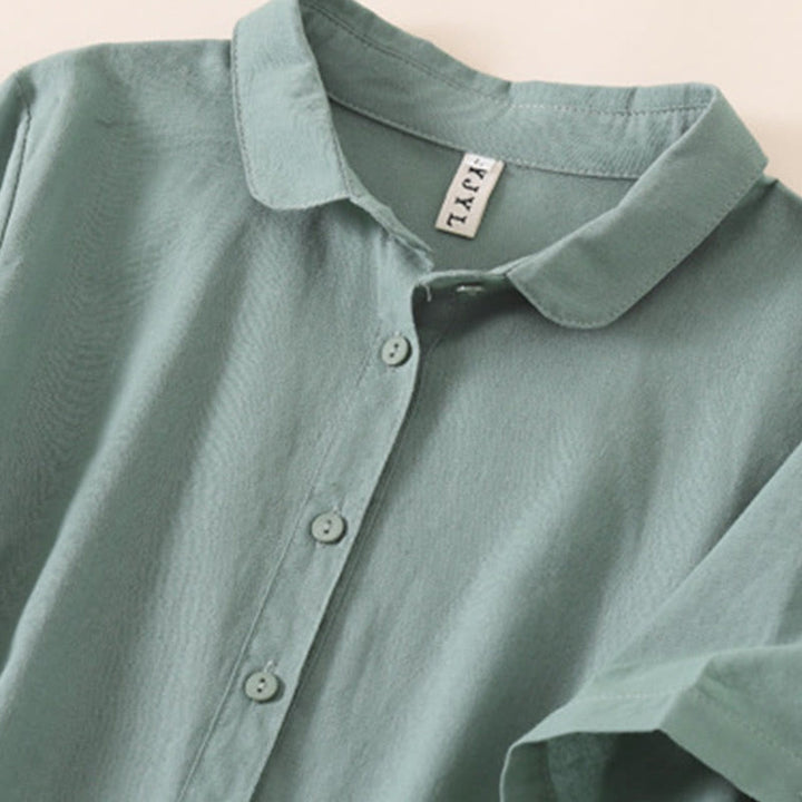 Sukienka midi z krótkim rękawem z bawełny i lnu z kieszeniami i letnimi guzikami Buddha Stones - image 24