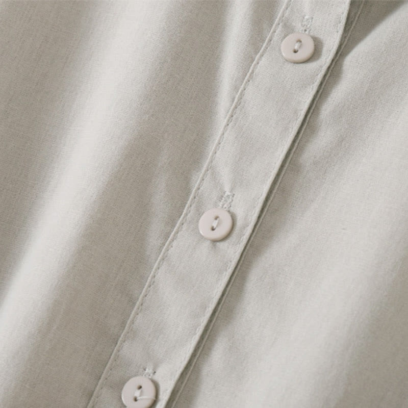 Sukienka midi z krótkim rękawem z bawełny i lnu z kieszeniami i letnimi guzikami Buddha Stones - image 11