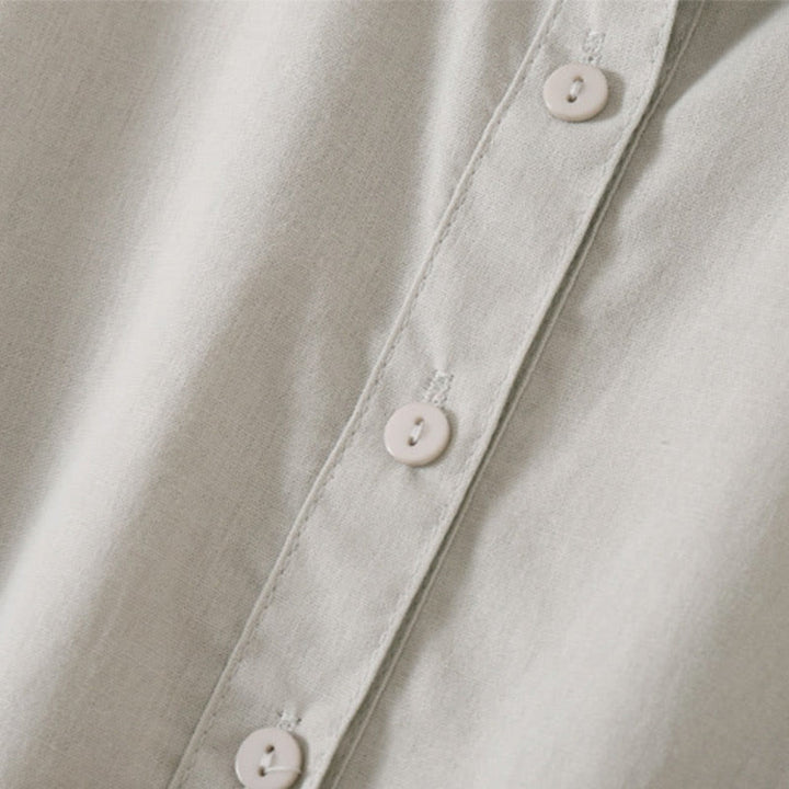 Sukienka midi z krótkim rękawem z bawełny i lnu z kieszeniami i letnimi guzikami Buddha Stones - image 11