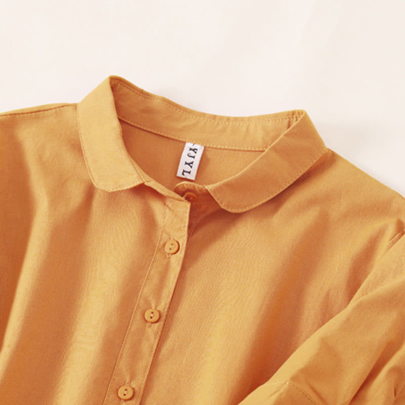 Sukienka midi z krótkim rękawem z bawełny i lnu z kieszeniami i letnimi guzikami Buddha Stones - image 19