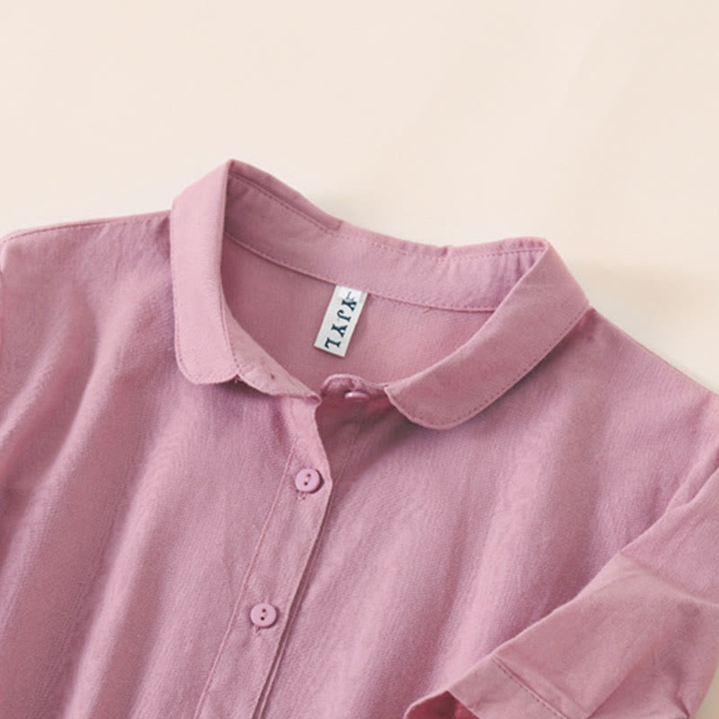 Sukienka midi z krótkim rękawem z bawełny i lnu z kieszeniami i letnimi guzikami Buddha Stones - image 1