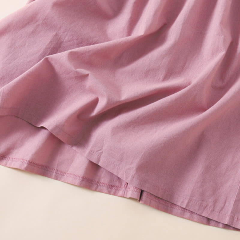 Sukienka midi z krótkim rękawem z bawełny i lnu z kieszeniami i letnimi guzikami Buddha Stones - image 4