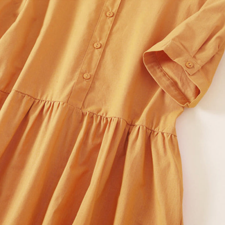 Sukienka midi z krótkim rękawem z bawełny i lnu z kieszeniami i letnimi guzikami Buddha Stones - image 21