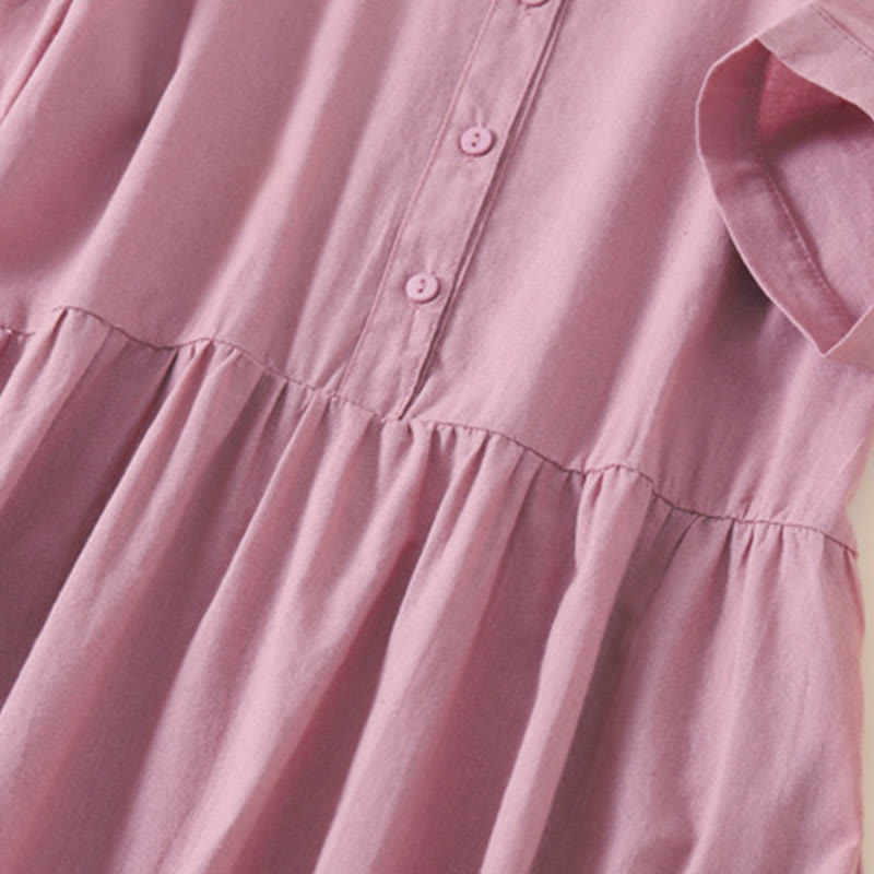 Sukienka midi z krótkim rękawem z bawełny i lnu z kieszeniami i letnimi guzikami Buddha Stones - image 2