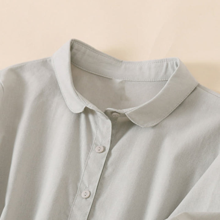 Sukienka midi z krótkim rękawem z bawełny i lnu z kieszeniami i letnimi guzikami Buddha Stones - image 8