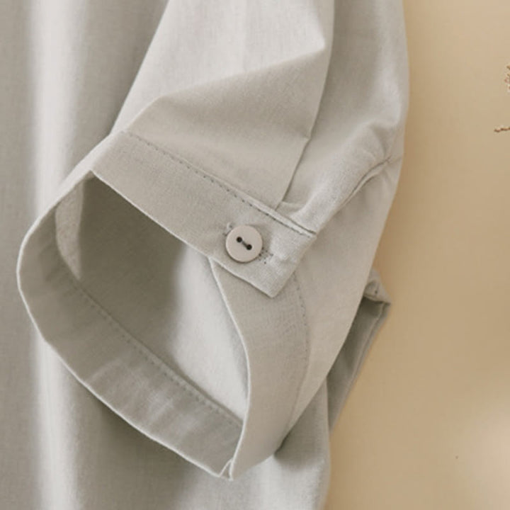 Sukienka midi z krótkim rękawem z bawełny i lnu z kieszeniami i letnimi guzikami Buddha Stones - image 13