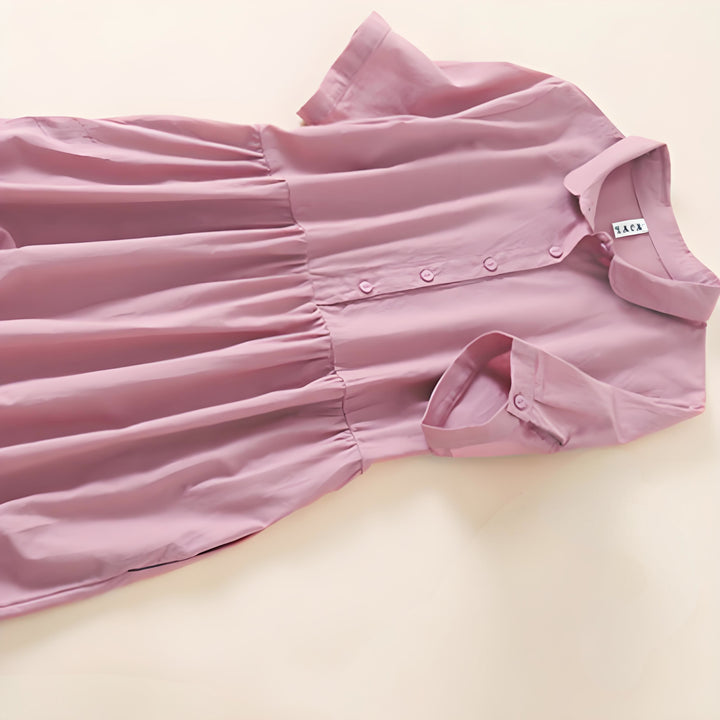 Sukienka midi z krótkim rękawem z bawełny i lnu z kieszeniami i letnimi guzikami Buddha Stones - image 3