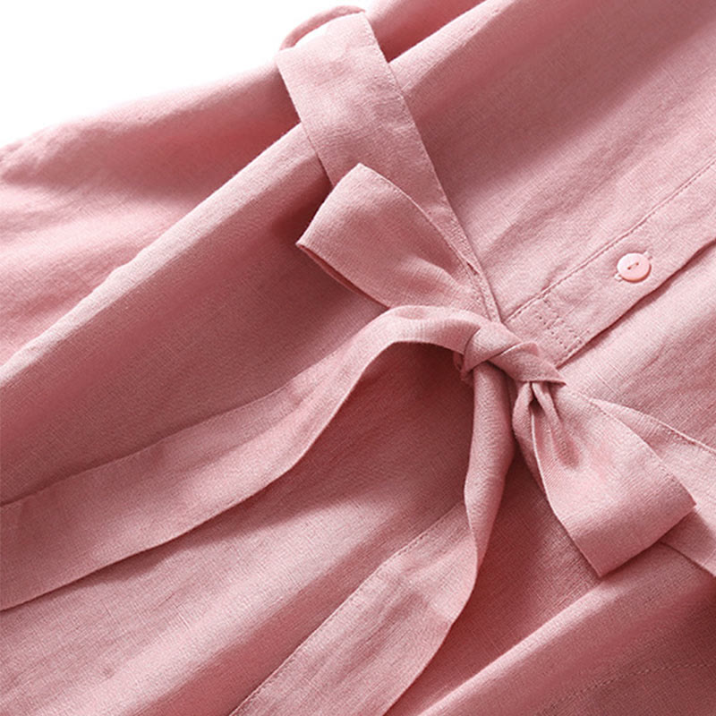 Sukienka midi z krótkim rękawem i bawełny Buddha Stones z krótkim rękawem i kieszeniami - image 3