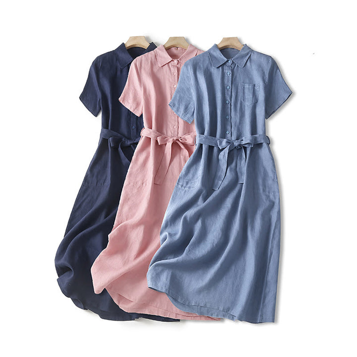 Sukienka midi z krótkim rękawem i bawełny Buddha Stones z krótkim rękawem i kieszeniami - image 0