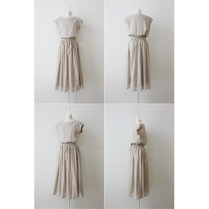 Sukienka midi z krótkim rękawem z bawełny i lnu Buddha Stones w swobodnym, wschodnim stylu ze ściągaczem w talii - image 9