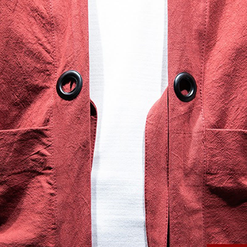 Buddha Stones Jednokolorowa sznurowana kurtka z otwartym przodem Bawełniane męskie kimono - image 21