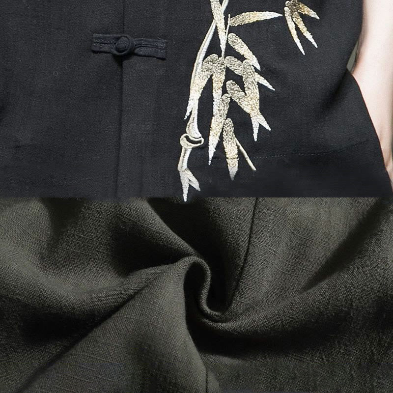 Koszula męska z krótkim rękawem i żabim guzikiem z lnu bambusowego Buddha Stones - image 5