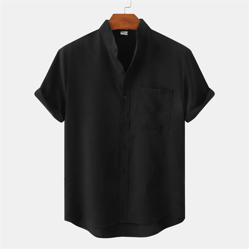 Koszula męska z krótkim rękawem i kieszenią, zapinana na guziki i prosta, z Buddha Stones - Czarny - US/UK/AU42， EU52 (3XL) - image 7