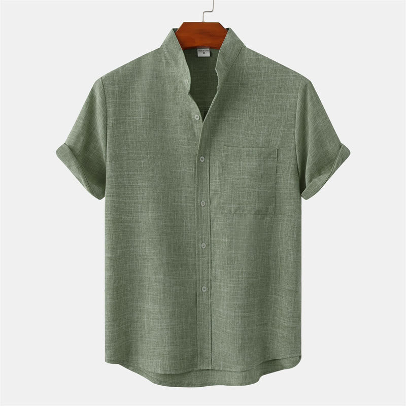 Koszula męska z krótkim rękawem i kieszenią „Buddha Stones” na lato, prosta, zapinana na guziki - DarkSeaGreen - US/UK/AU42， EU52 (3XL) - image 0