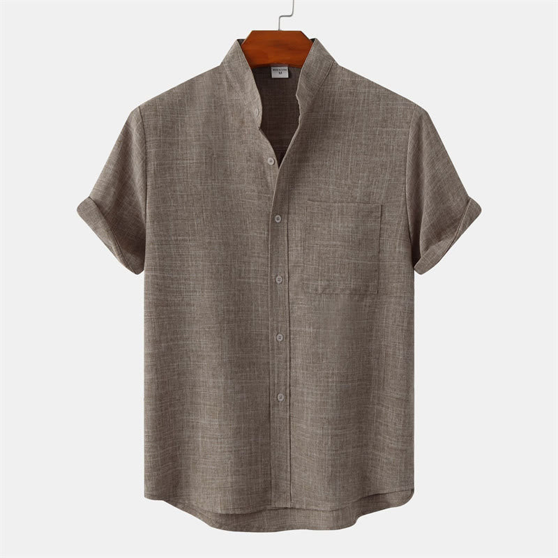 Koszula męska z krótkim rękawem i kieszenią „Buddha Stones” na lato, prosta, zapinana na guziki - Ciemny Khaki - US/UK/AU42， EU52 (3XL) - image 35