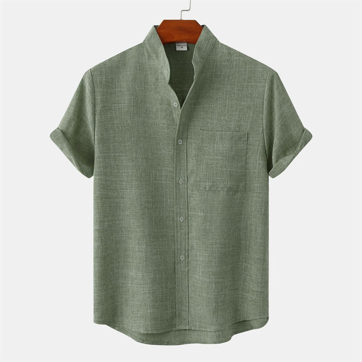 Koszula męska z krótkim rękawem i kieszenią, zapinana na guziki i prosta, z Buddha Stones - DarkSeaGreen - US/UK/AU42， EU52 (3XL) - image 0
