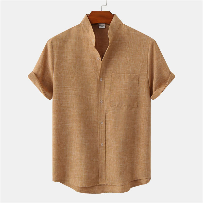 Koszula męska z krótkim rękawem i kieszenią „Buddha Stones” na lato, prosta, zapinana na guziki - SandyBrown - US/UK/AU42， EU52 (3XL) - image 21