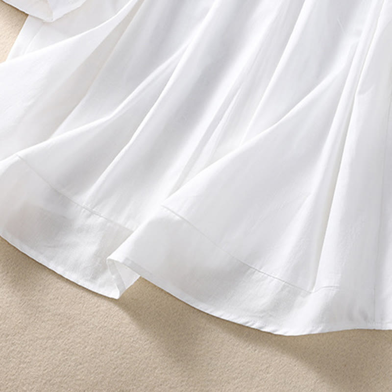 Koszula damska z haftowanymi guzikami i kwiatowym wzorem w Buddha Stones , rękaw trzy czwarte, klapa, bawełna, len - image 11