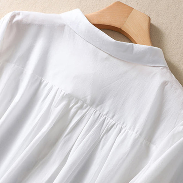 Koszula damska z haftowanymi guzikami i kwiatowym wzorem w Buddha Stones , rękaw trzy czwarte, klapa, bawełna, len - image 8