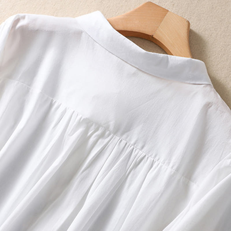 Koszula damska z haftowanymi guzikami i kwiatowym wzorem w Buddha Stones , rękaw trzy czwarte, klapa, bawełna, len - image 8