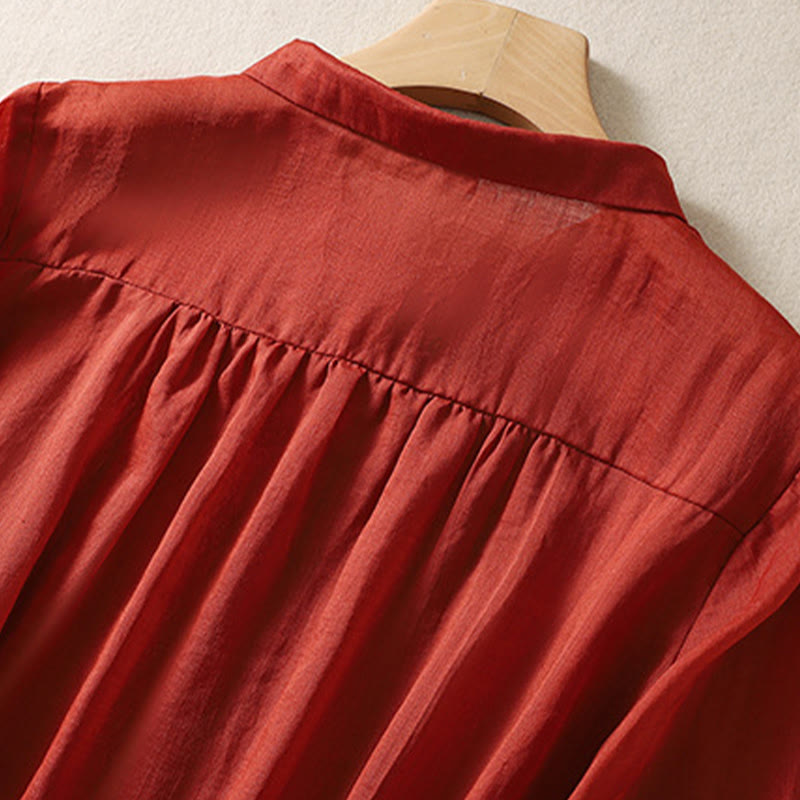 Koszula damska z haftowanymi guzikami i kwiatowym wzorem w Buddha Stones , rękaw trzy czwarte, klapa, bawełna, len - image 22