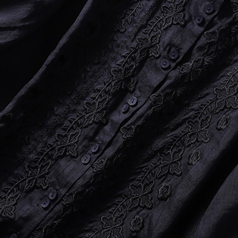 Koszula damska z haftowanymi guzikami i kwiatowym wzorem w Buddha Stones , rękaw trzy czwarte, klapa, bawełna, len - image 29