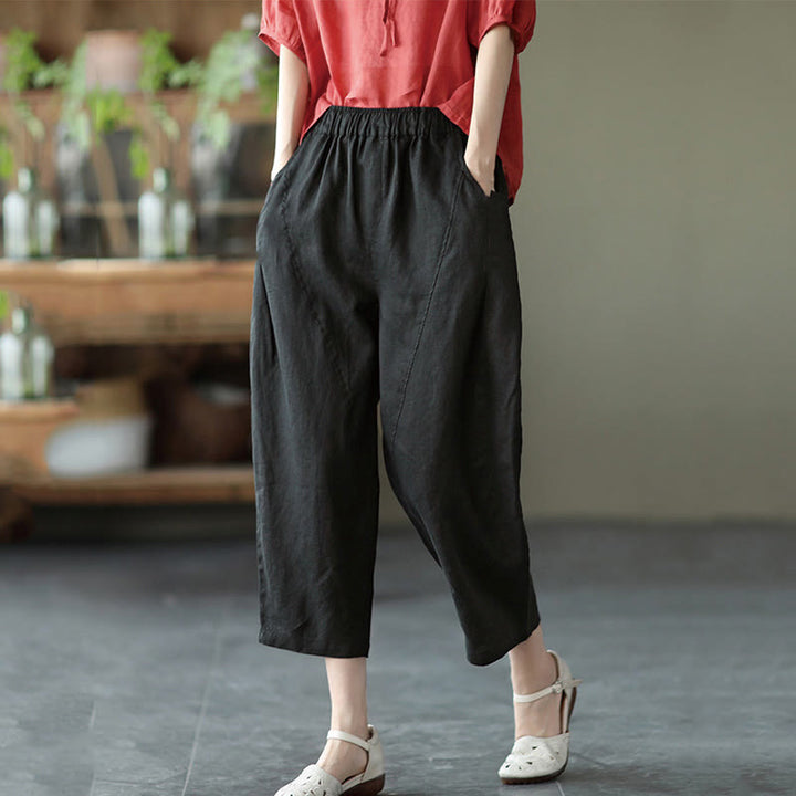 Damskie spodnie haremowe z kieszeniami i wiązaniem w talii z motywem Buddha Stones, letnie, swobodne, proste - Czarny - US8-10，UK/AU12-14，EU40-42 (2XL) - image 15