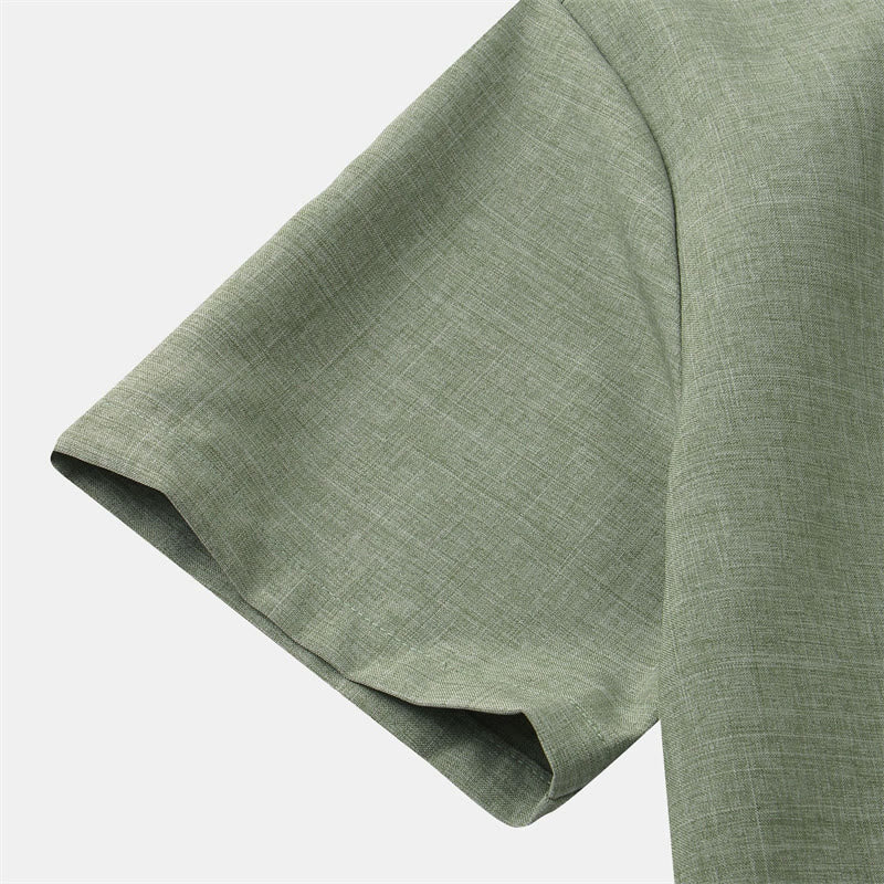 Koszula męska z krótkim rękawem i kieszenią, zapinana na guziki i prosta, z Buddha Stones - image 3