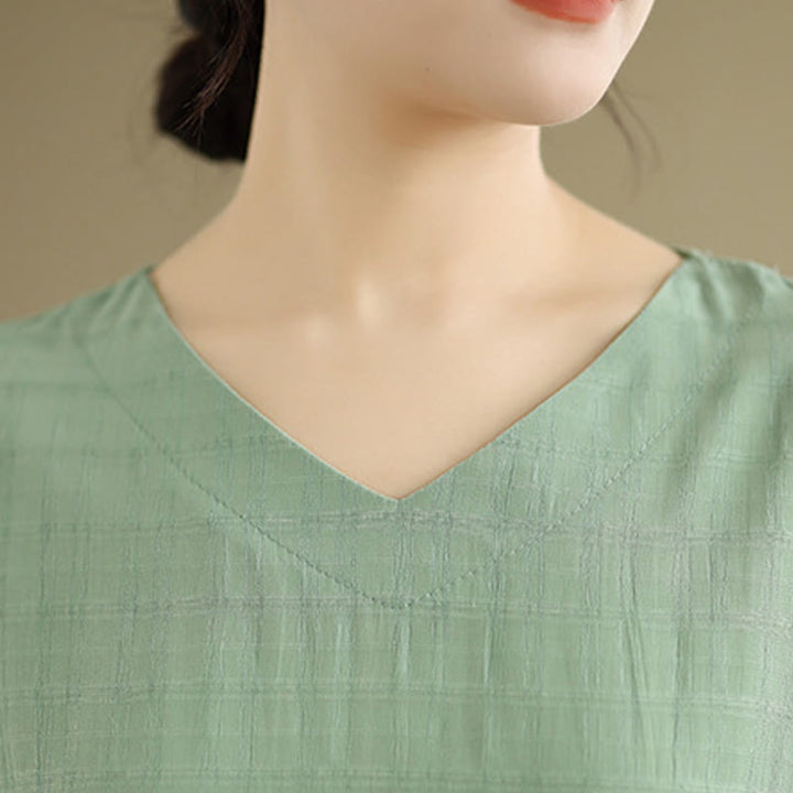 T-shirt damski z nadrukiem Buddha Stones w jednolitym kolorze, z krótkim rękawem i krótkim guzikiem - image 19