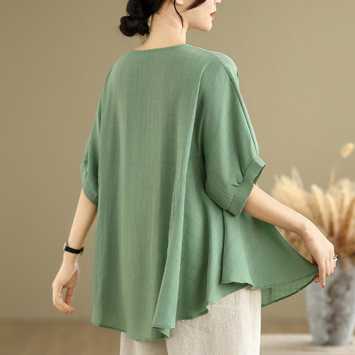 T-shirt damski z nadrukiem Buddha Stones w jednolitym kolorze, z krótkim rękawem i krótkim guzikiem - image 15