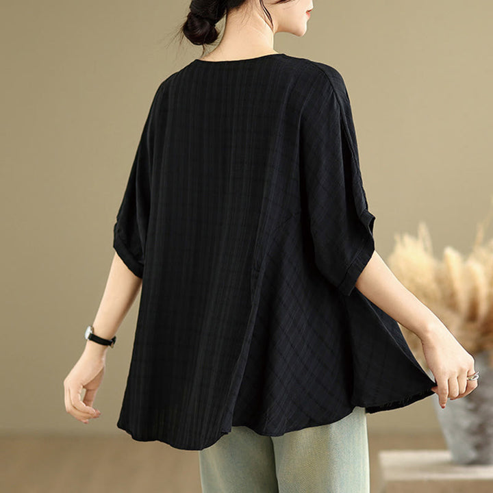 T-shirt damski z nadrukiem Buddha Stones w jednolitym kolorze, z krótkim rękawem i krótkim guzikiem - image 10