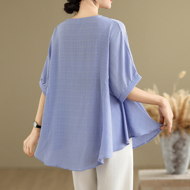 T-shirt damski z nadrukiem Buddha Stones w jednolitym kolorze, z krótkim rękawem i krótkim guzikiem - image 4